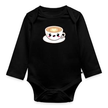 Kawaii cappuccino coffee - Organic Longsleeve Baby Bodysuit - black - Front