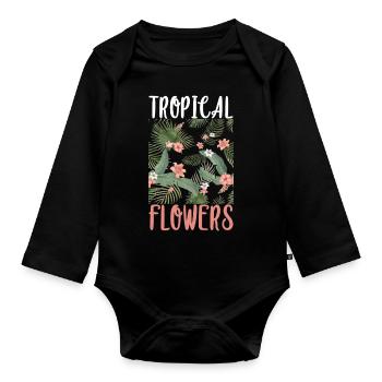 Tropical Flowers Plantes fleurs tropicales - Body Bébé bio manches longues - noir - Devant