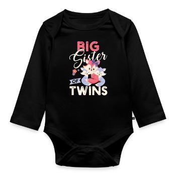 Big sister of twins big sister of twins - Organic Longsleeve Baby Bodysuit - black - Front