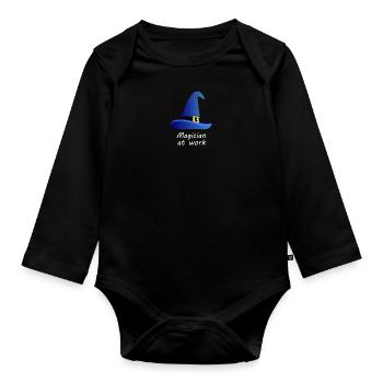 Zauberer - Magier - Magie - Zauberei - Zaubern - Baby Bio-Langarm-Body - Schwarz - Vorne