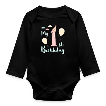 My first birthday - Organic Longsleeve Baby Bodysuit - black - Front