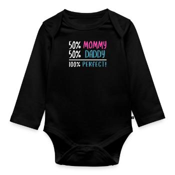 50 Mama 50 Papa 100 Perfekt - Baby Bio-Langarm-Body - Schwarz - Vorne