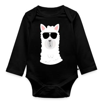 cool llama with sunglasses - llama - Organic Longsleeve Baby Bodysuit - black - Front