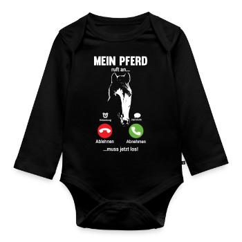 Mein Pferd Ruft An Ich Muss Los Reiterin - Baby Bio-Langarm-Body - Schwarz - Vorne