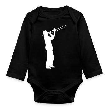 Trombone musical instrument gift - Organic Longsleeve Baby Bodysuit - black - Front