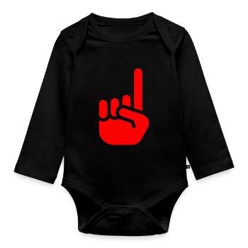 Index finger red - Organic Longsleeve Baby Bodysuit - black - Front