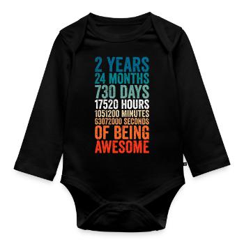 2nd anniversary gift, kids birthday gift, wedding - Organic Longsleeve Baby Bodysuit - black - Front