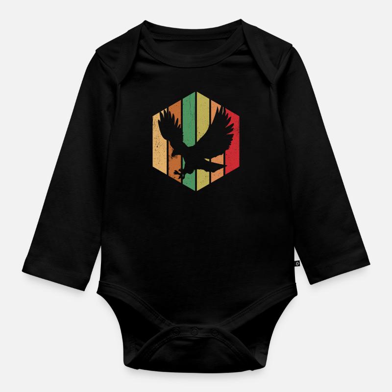 Vogel Retro Grafik - Baby Bio-Langarm-Body - Schwarz