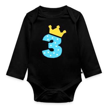 3 crown 3 birthday 3 years - Organic Longsleeve Baby Bodysuit - black - Front