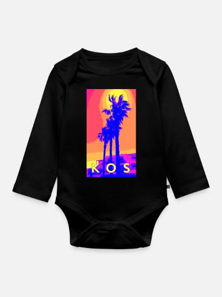 3 palm trees on Kos - Organic Longsleeve Baby Bodysuit - black