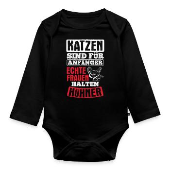 Echte Frauen Halten Hühner Bauer Hühner - Baby Bio-Langarm-Body - Schwarz - Vorne