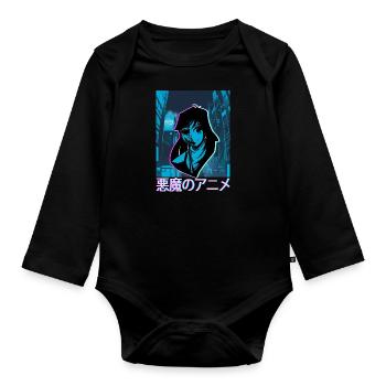 Pastell Goth Manga Vaporwave Mädchen Creepy Anime - Baby Bio-Langarm-Body - Schwarz - Vorne