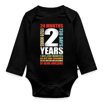 2nd Birthday 2 Year Old Boys Girls T-Shirt - Organic Longsleeve Baby Bodysuit - black - Front