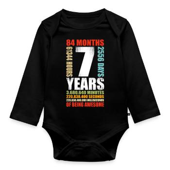 7th Birthday 7 Year Old Boys Girls T-Shirt - Organic Longsleeve Baby Bodysuit - black - Front