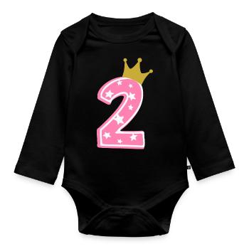 2 Krone 2. Geburtstag 2 Jahre - Baby Bio-Langarm-Body - Schwarz - Vorne