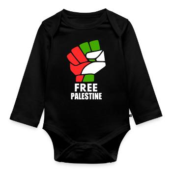 Free palestine - Body Bébé bio manches longues - noir - Devant