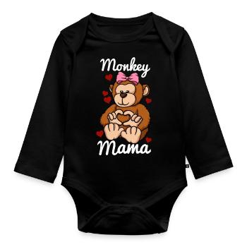 Monkey Mama Heart Monkey Love Monkey Mom - Organic Longsleeve Baby Bodysuit - black - Front