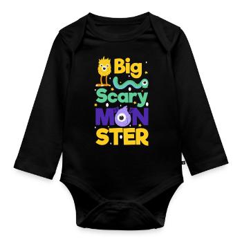 Monster Comic Little Sister Brother - Organic Longsleeve Baby Bodysuit - black - Front