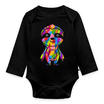 Faultier Bunt - Baby Bio-Langarm-Body - Schwarz - Vorne