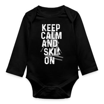 Stay calm and ski on—skiers - Organic Longsleeve Baby Bodysuit - black - Front