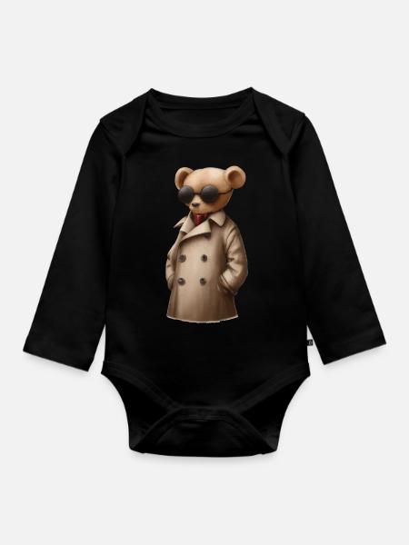 Teddybär mit Sonnenbrille und Anzug - Baby Bio-Langarm-Body - Schwarz