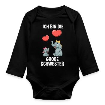 Elefanten Große Schwester - Ich bin der große - Baby Bio-Langarm-Body - Schwarz - Vorne