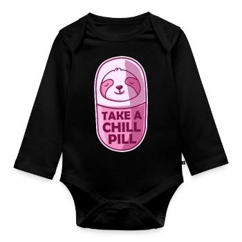 Take A Chill Pill Faultier Sloth Kawaii - Baby Bio-Langarm-Body - Schwarz - Vorne
