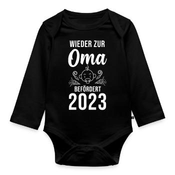 Großmutter 2023 Schwanger Werdende Oma - Baby Bio-Langarm-Body - Schwarz - Vorne