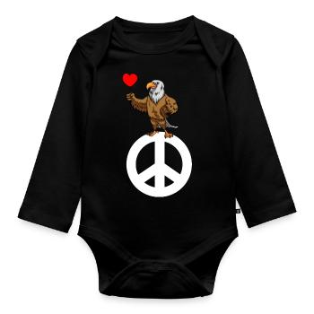 Weißkopfseeadler Peace Frieden Weltfrieden - Baby Bio-Langarm-Body - Schwarz - Vorne