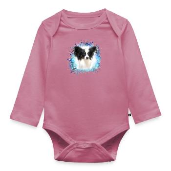 papillon,chien,spitz,zwergspitz,pompon - Body Bébé bio manches longues - mauve - Devant