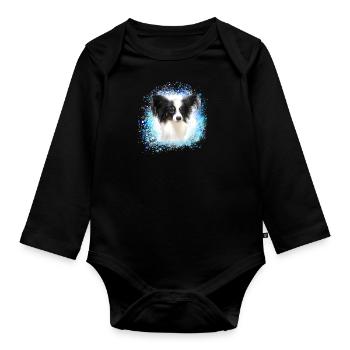 papillon,chien,spitz,zwergspitz,pompon - Body Bébé bio manches longues - noir - Devant