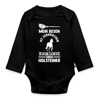 Pferd Reitsport Reiten Pferdesport Holsteiner - Baby Bio-Langarm-Body - Schwarz - Vorne