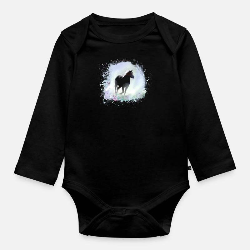 pferd,haflinger, graffiti, malerei,blau,isländer - Baby Bio-Langarm-Body - Schwarz