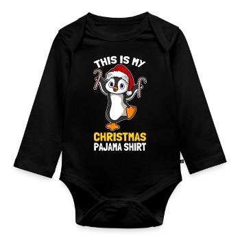 C’est ma chemise de pyjama de Noël Mignon Pingouin - Body Bébé bio manches longues - noir - Devant