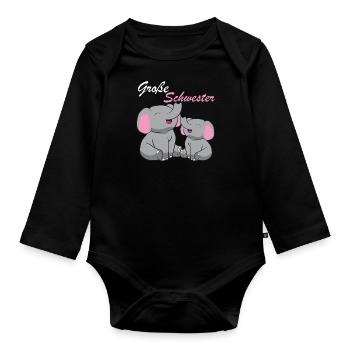 Elefanten - Große Schwester - Baby Bio-Langarm-Body - Schwarz - Vorne