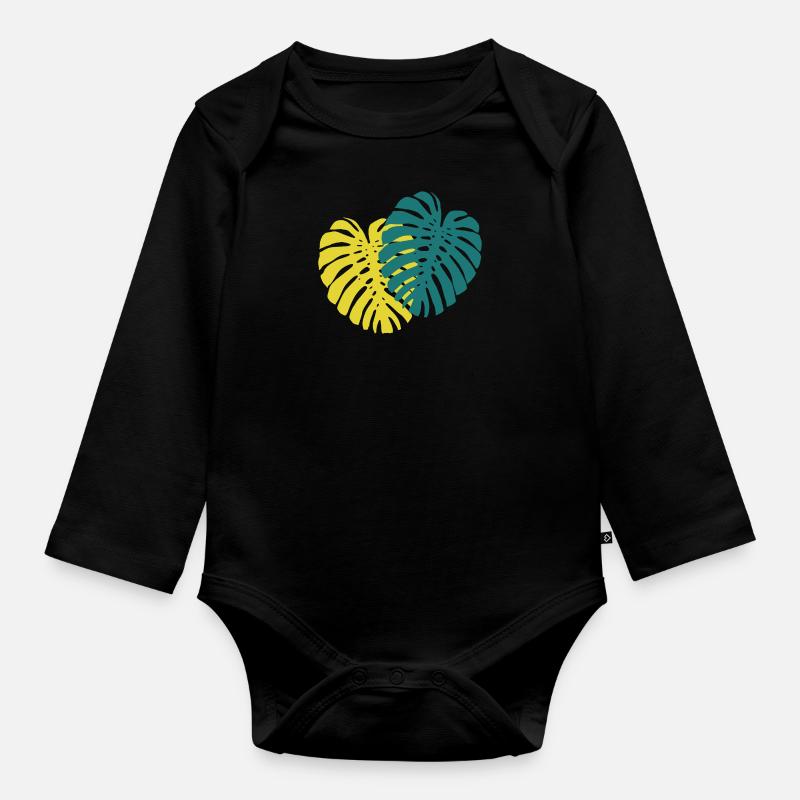 Monstera Leaf - Organic Longsleeve Baby Bodysuit - black