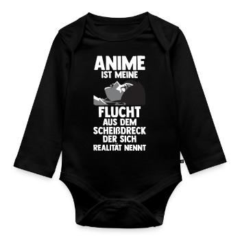Anime ist meine Flucht - Baby Bio-Langarm-Body - Schwarz - Vorne