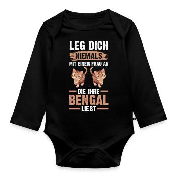 Katze Bengalkatze - Baby Bio-Langarm-Body - Schwarz - Vorne