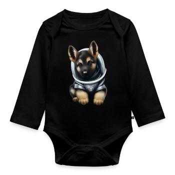 German Shepherd Astronaut - Organic Longsleeve Baby Bodysuit - black - Front