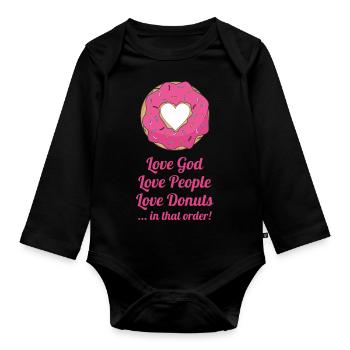 Aimer Dieu, aimer les gens, aimer les beignets... Dans cet ord - Body Bébé bio manches longues - noir - Devant