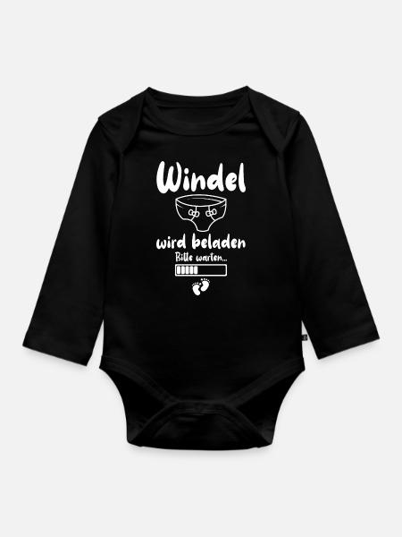 Windel Wird Beladen Bitte Warten... - Baby Bio-Langarm-Body - Schwarz