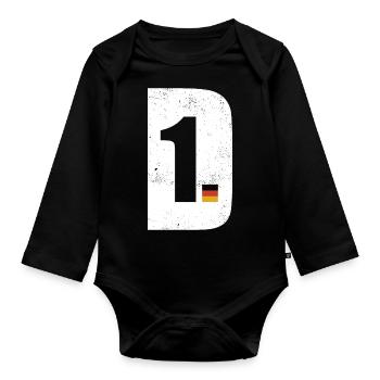 D zuerst - Deutschland zuerst - Flagge - Baby Bio-Langarm-Body - Schwarz - Vorne