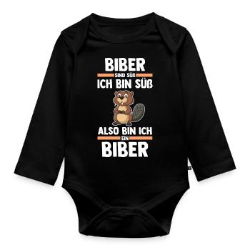 Nagetier Biberliebhaber Biber - Baby Bio-Langarm-Body - Schwarz - Vorne