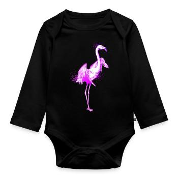 Bunte Zeichnung eines Flamingo-T-Shirts - Baby Bio-Langarm-Body - Schwarz - Vorne