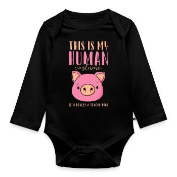 Teacup Minischwein Minipig Piggy - Baby Bio-Langarm-Body - Schwarz - Vorne
