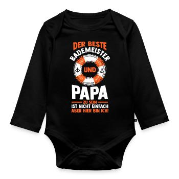 Rettungsschwimmer Vater Papa Bademeister - Baby Bio-Langarm-Body - Schwarz - Vorne