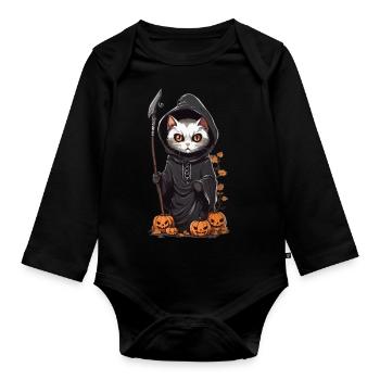 Süßer Halloween Katzen Druide Kostüm Design - Baby Bio-Langarm-Body - Schwarz - Vorne