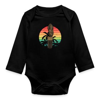 Afrikanische Geschichte Afro Frisur Kammhaar Pick - Baby Bio-Langarm-Body - Schwarz - Vorne