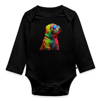 Chien Labrador avec des lunettes de soleil - Body Bébé bio manches longues - noir - Devant
