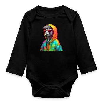 Lama avec lunettes de soleil Lama coloré en Alpaga frais - Body Bébé bio manches longues - noir - Devant